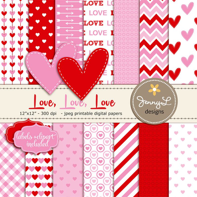 Valentine S Day Digital Papers Hearts Valentine Scrapbooking Paper