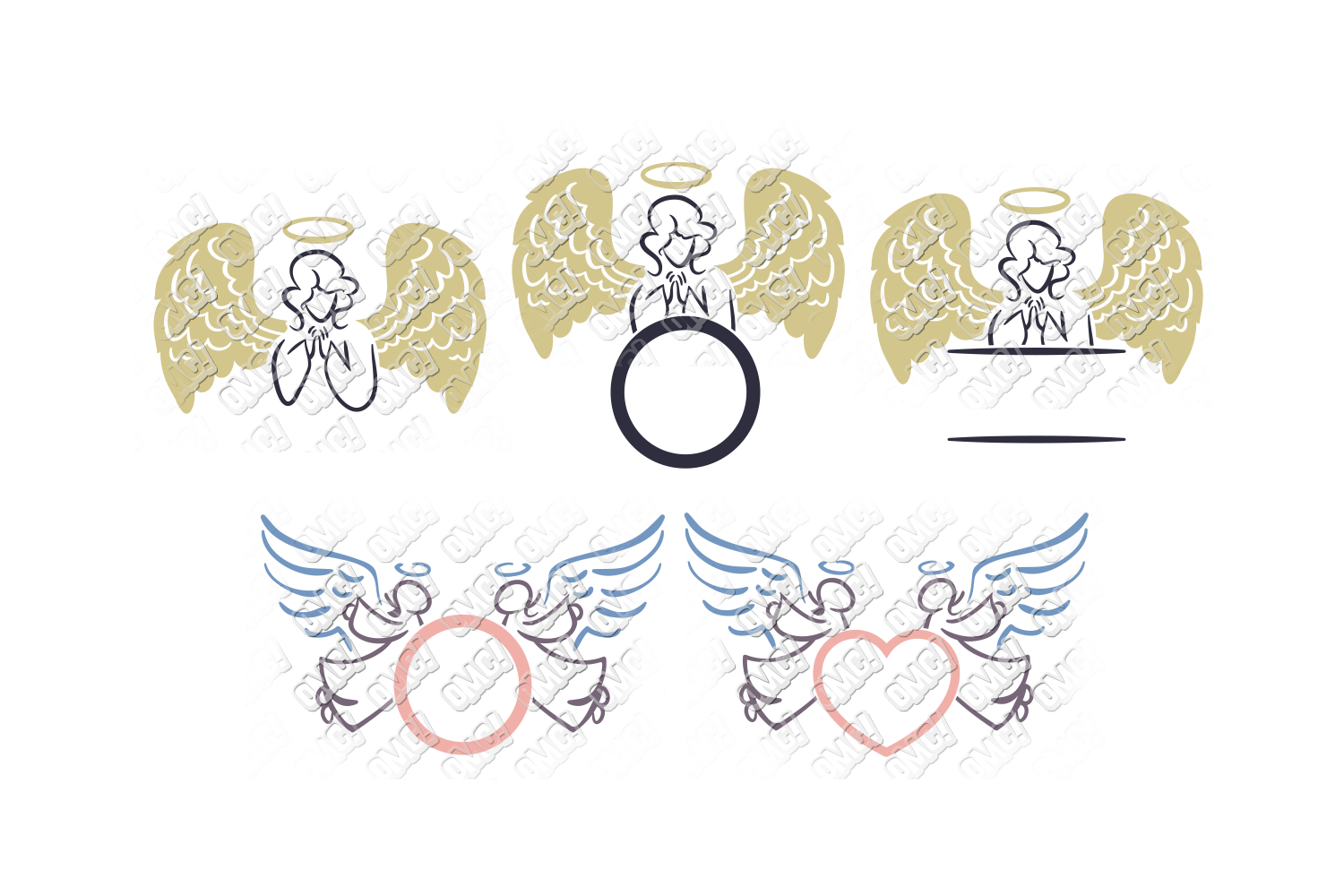 Angel Wings SVG Monogram In SVG DXF PNG JPEG EPS 108805 Cut Files