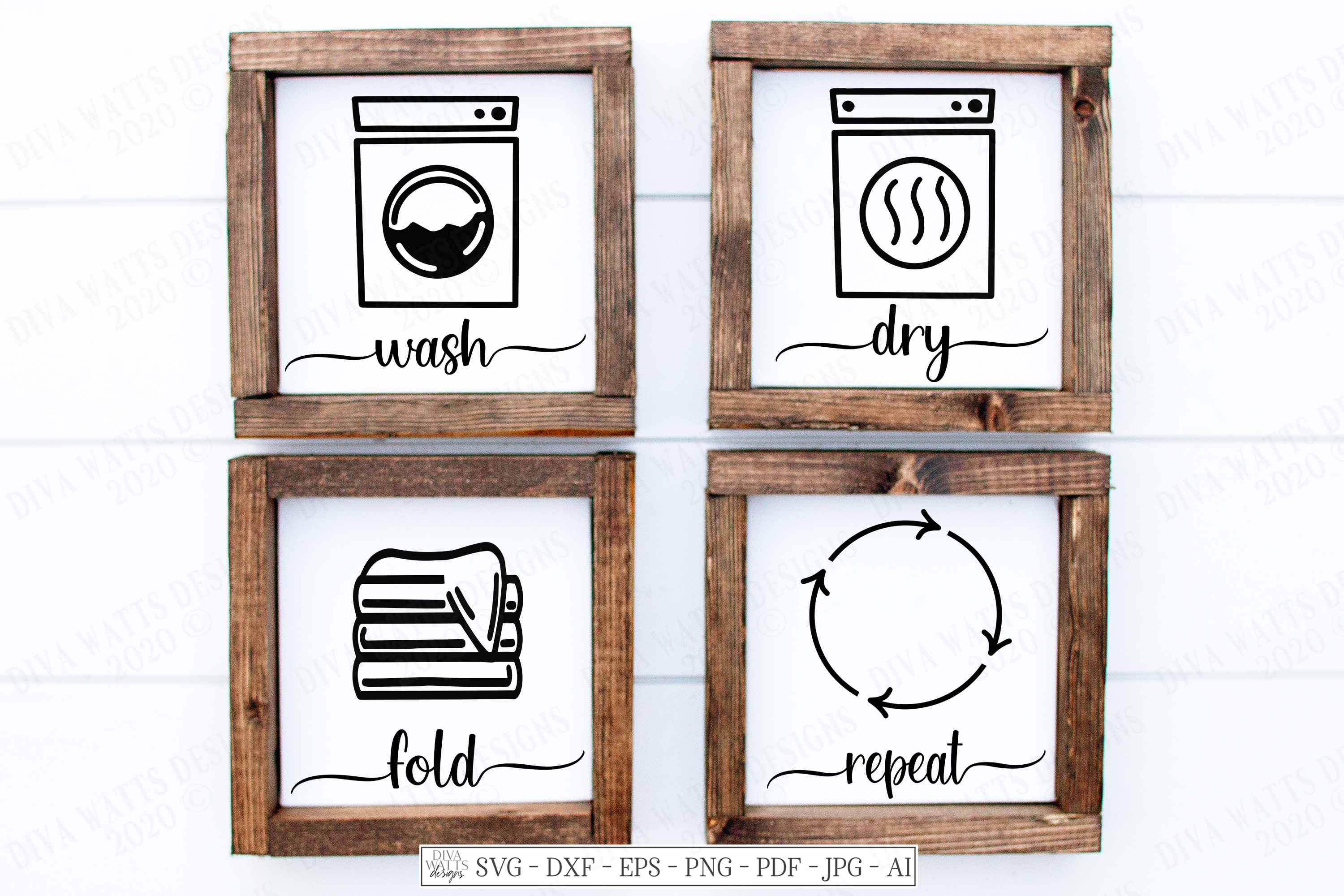 Wash Dry Fold Repeat Laundry Room SVG Sign Bundle Set Of