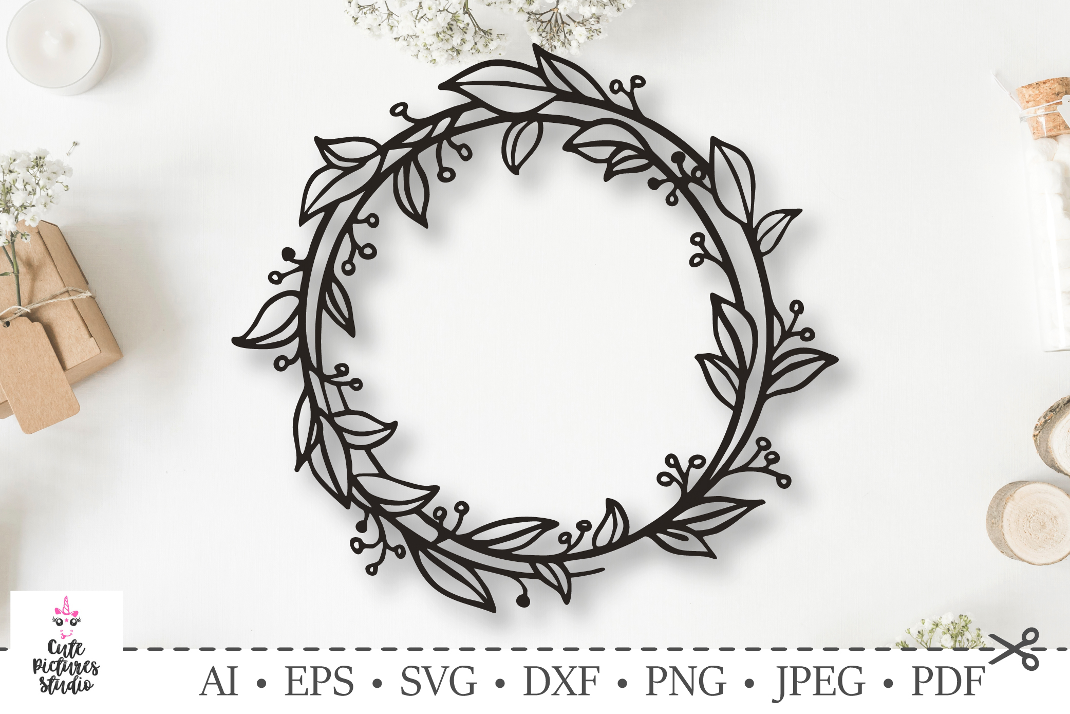 Graceful Wreath With Leaves And Berries Svg Dxf Cut File