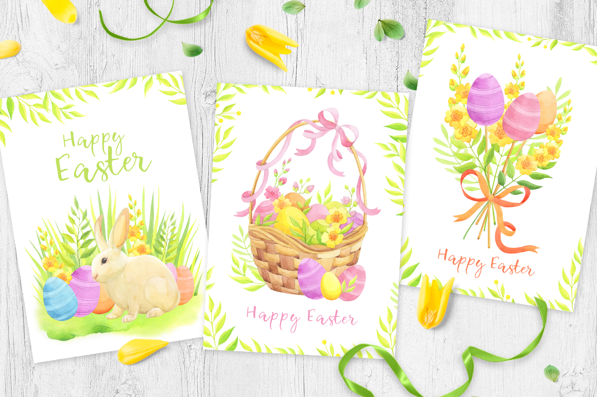 Happy Easter Watercolor Collection Illustrations Design Bundles