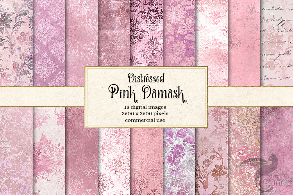 Distressed Pink Damask Digital Paper 103993 Textures Design Bundles