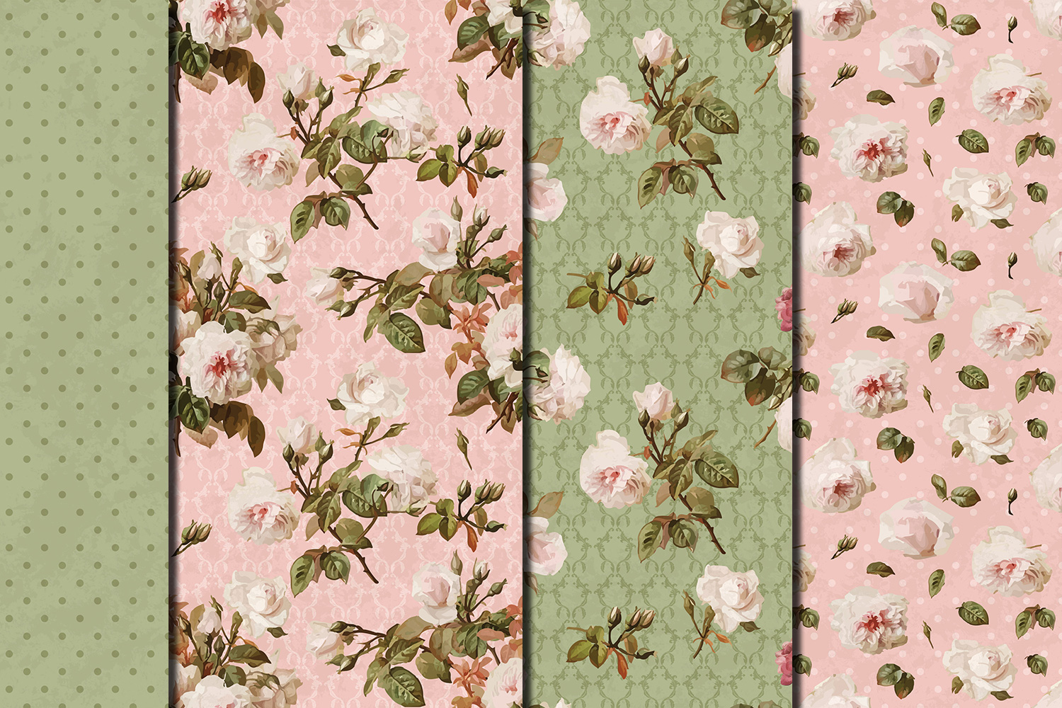 Shabby Chic Pink Roses Seamless Digital Paper Pack