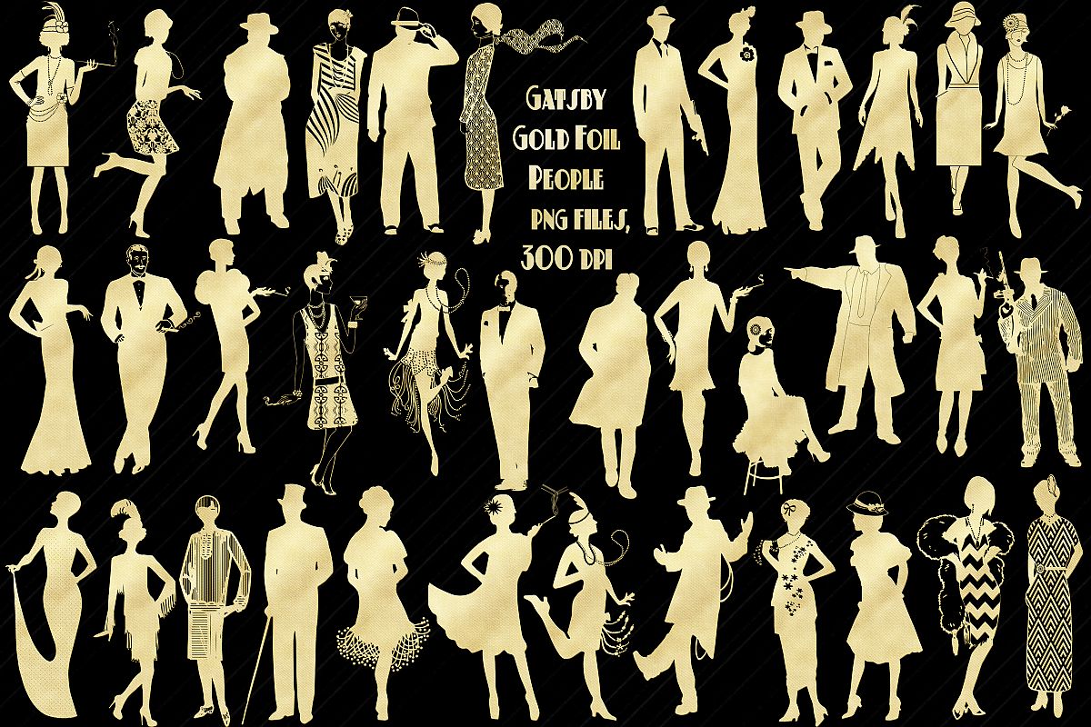 Gold Foil Art Deco Gatsby People Clip Art