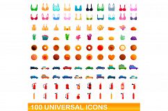 100 universal icons set, cartoon style Product Image 1