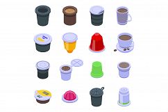 Capsule coffee icons set, isometric style Product Image 1