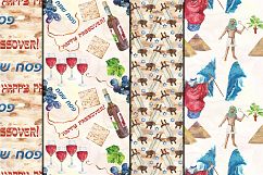 Watercolor Happy Passover seamless digital paper pack Product Image 4