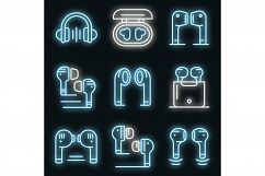 Wireless Earbuds icons set vector neon Product Image 1