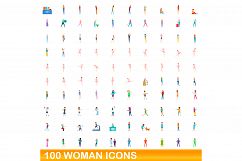 100 woman icons set, cartoon style Product Image 1