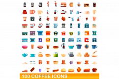 100 coffee icons set, cartoon style Product Image 1