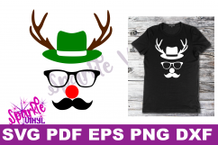Svg Christmas Reindeer face ladies shirt tshirt outfit with hat glasses mustache red nose antlers svg files for cricut silhouette printable Product Image 3