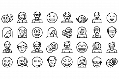 Smiling people icons set, outline style Product Image 1