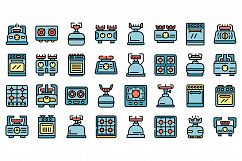 Burning gas stove icons set vector flat Product Image 1