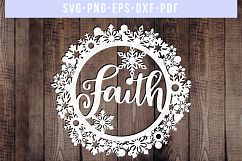 Faith SVG Cut File, Winter Wreath Papercut, PNG, PDF, DXF Product Image 3
