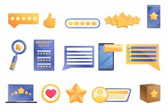 Product review icons set, cartoon style Product Image 1