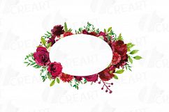 Boho bordo floral frames watercolor clip art pack, burgundy Product Image 13
