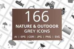 166 Nature &amp; Outdoor Flat Greyscale Icons Product Image 1