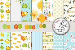 Easter digital paper Easter bunny scrapbook papers chick wallpaper easter eggs background carrot, flower, spring, planner sticker, yellow Product Image 1