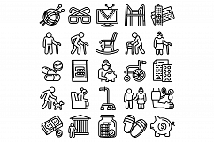 Pension icons set, outline style Product Image 1