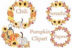 Pumpkin Watercolor Wreaths Clipart Product Image 1