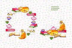 Watercolor cats, books and tea Product Image 3