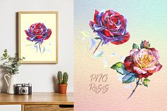 Realistic watercolor red roses PNG set Product Image 7