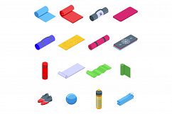 Yoga mat icons set, isometric style Product Image 1