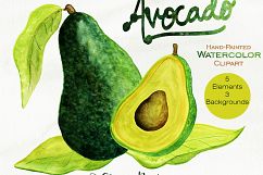 WATERCOLOR AVOCADO Clipart Avacado Vegetable Fruit Menu Clipart Healthy Foods Watercolor Digital Background Papers Product Image 2