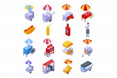 Hot dog cart icons set, isometric style Product Image 1