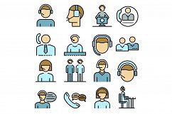 Call center employees icons set vector flat Product Image 1