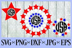 July 4th independence day monogram frames red, white &amp; blue SVG PNG EPS DXF JPG Star flag Product Image 1