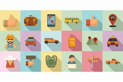 Hitchhiking icons set, flat style Product Image 1