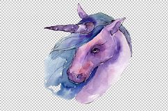 Sweet purple unicorn horse PNG watercolor set Product Image 2