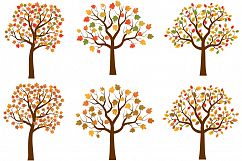 Autumn trees clipart set, Cute fall tree red yellow leaves Product Image 1