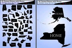 united states map with Home vector 50 / states with capital map /Us map silhouette / SVG / EPS / PNG / High Quality / state names Product Image 1