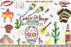Cinco de Mayo Watercolor Illustrations &amp; Patterns Product Image 1