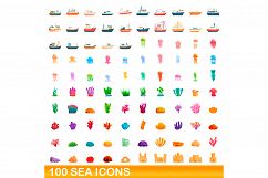 100 sea icons set, cartoon style Product Image 1