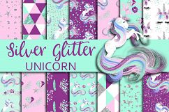 Silver Glitter Unicorn Digital Paper Product Image 1