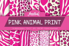 Pink Animal Print Digital Paper - with zebra, tiger, leopard, girrafe pattern Scrapbook Paper Product Image 1