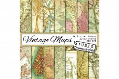 Vintage Maps Digital Paper - 14 Antique Sepia maps Product Image 1