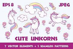 Cute unicorns. Vector elements and patterns. Product Image 1