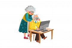 Grandma And Grandpa Working On Computer Vector Product Image 1