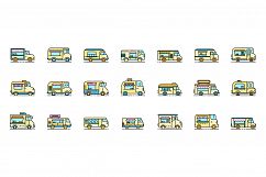 Food truck icons set line color vector Product Image 1