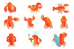 Lobster icons set, cartoon style Product Image 1