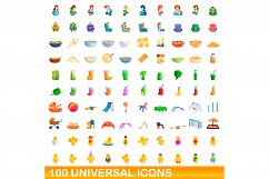 100 universal icons set, cartoon style Product Image 1