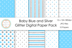 Baby Blue and Silver Glitter Digital Paper Pack Product Image 1