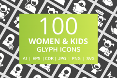 100 Humans &amp; Anatomy Glyph Inverted Icons Product Image 1