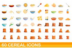 60 cereal icons set, cartoon style Product Image 1