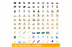 100 school icons set, cartoon style Product Image 1