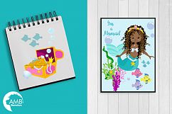 Mermaid Princess clipart, African AMerican Mermaids clipart, graphics, illustrations AMB-1363 Product Image 3